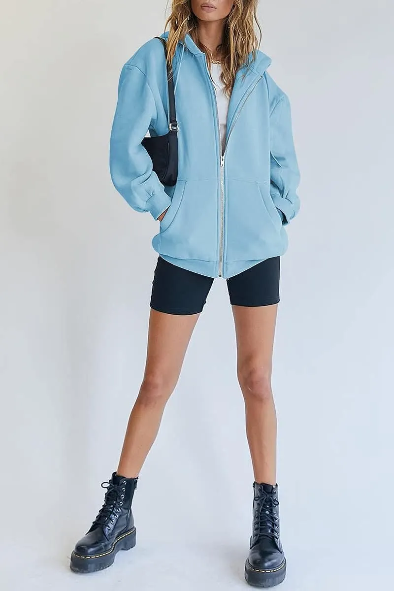 Women's Cute Hoodies Teen Girl Fall Jacket Oversized Sweatshirts Casual Drawstring Zip Up Y2K Hoodie with Pocket