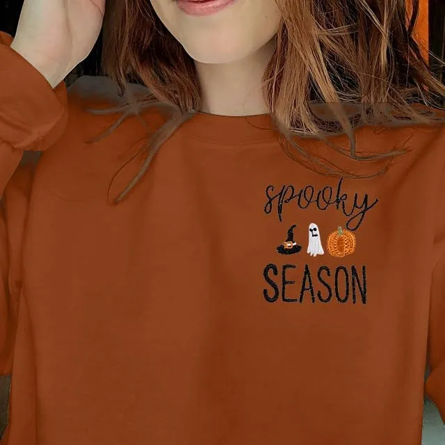 LOTUCY Halloween Sweatshirt Women Cute Spooky Season Sweatshirts Ghost Fall Embroidered Sweater Pullover Top