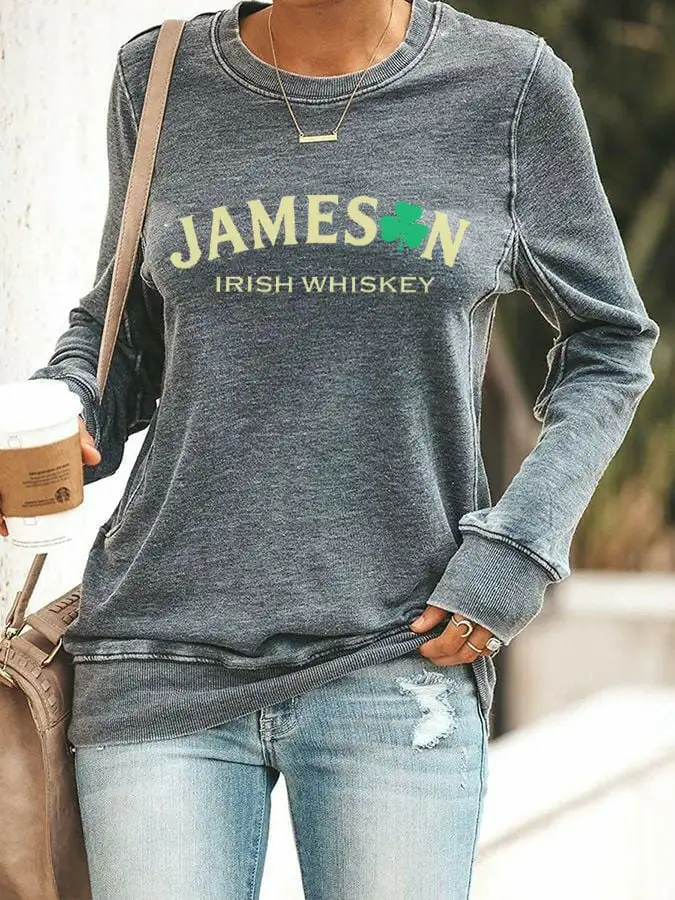 Women's St. Patrick’s Day Jameson Irish Whiskey Printed Casual Sweatshirt