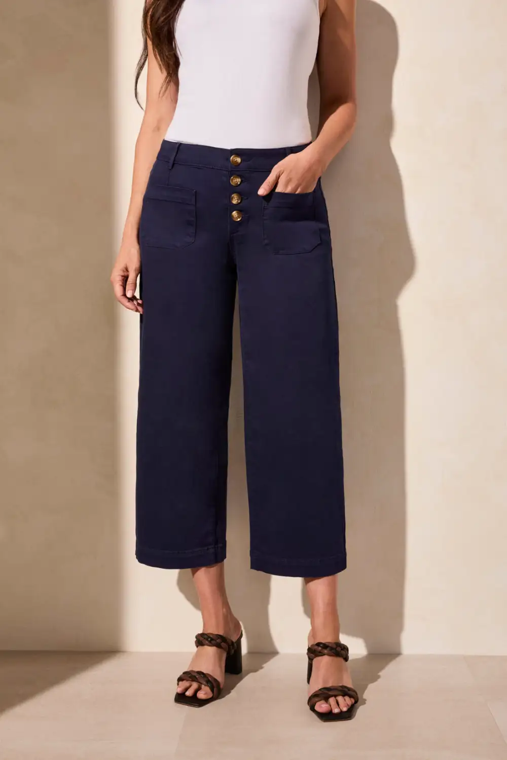 Audrey Comfort Stretch Cropped Wide Leg Jeans-Nautical