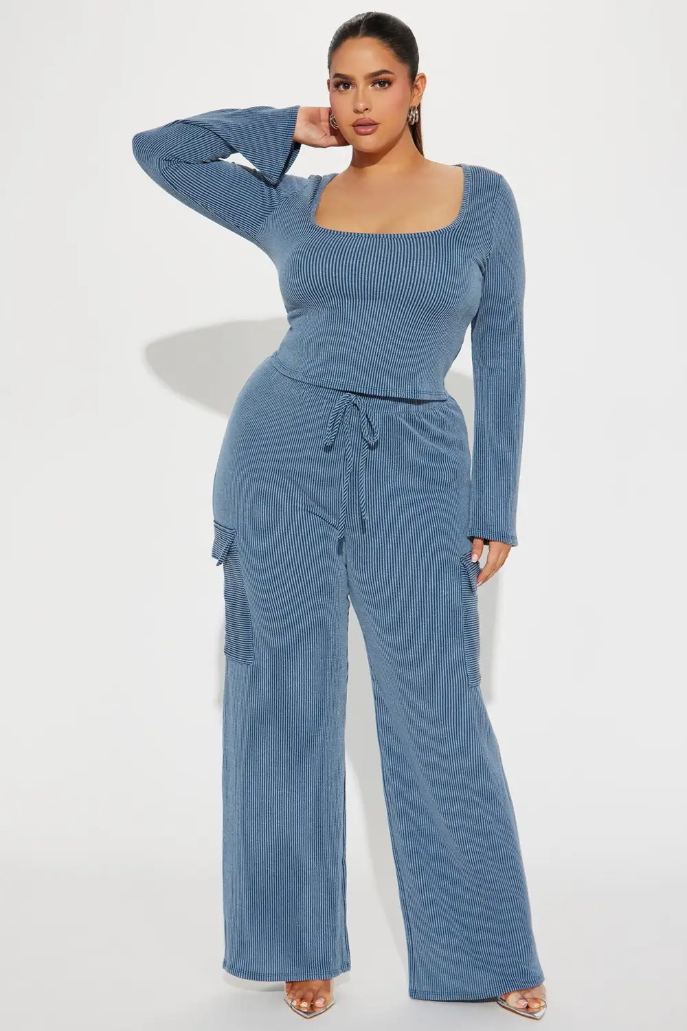 Nobody Like Me Ribbed Pant Set - Navy
