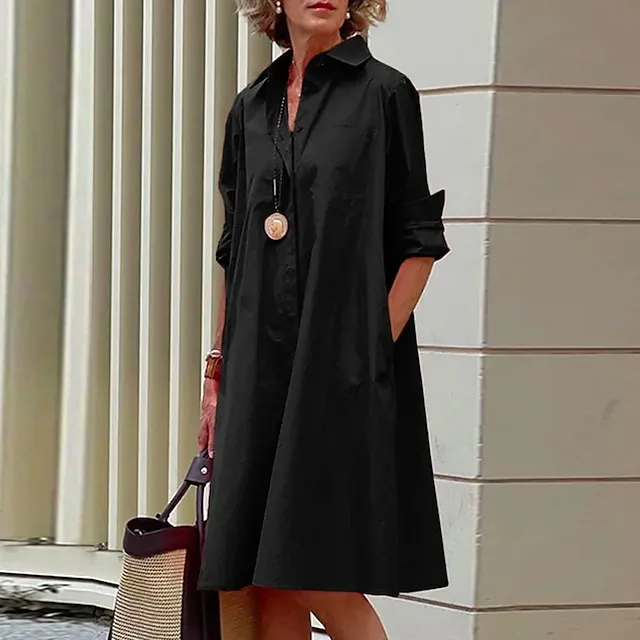 Women's Shirt Dress Casual Dress Shift Dress Midi Dress Outdoor Winter Dress Daily Polyester Elegant Casual Shirt Collar Pocket Rolled Cuff Long Sleeve Summer Winter Fall Spring 2023 Loose Fit Red