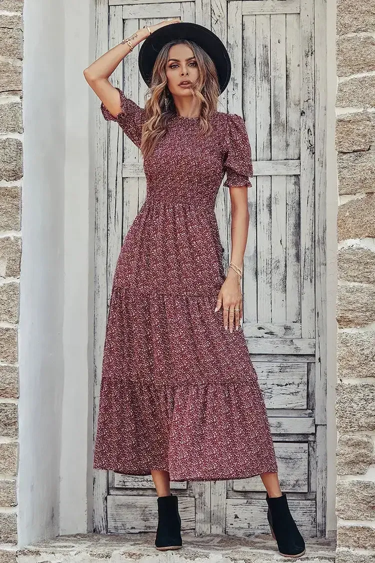 Summer Ruffle Bohemian Tiered Smocked Maxi Dress