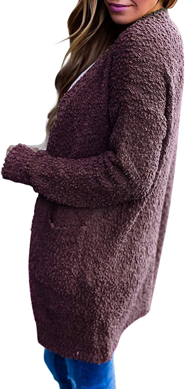 Women's Long Sleeve Soft Chunky Knit Sweater Open Front Cardigans Outwear Coat
