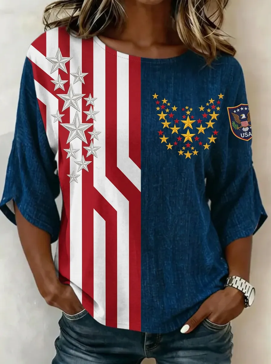 Women's Nashville USA Flag Star Printed Top