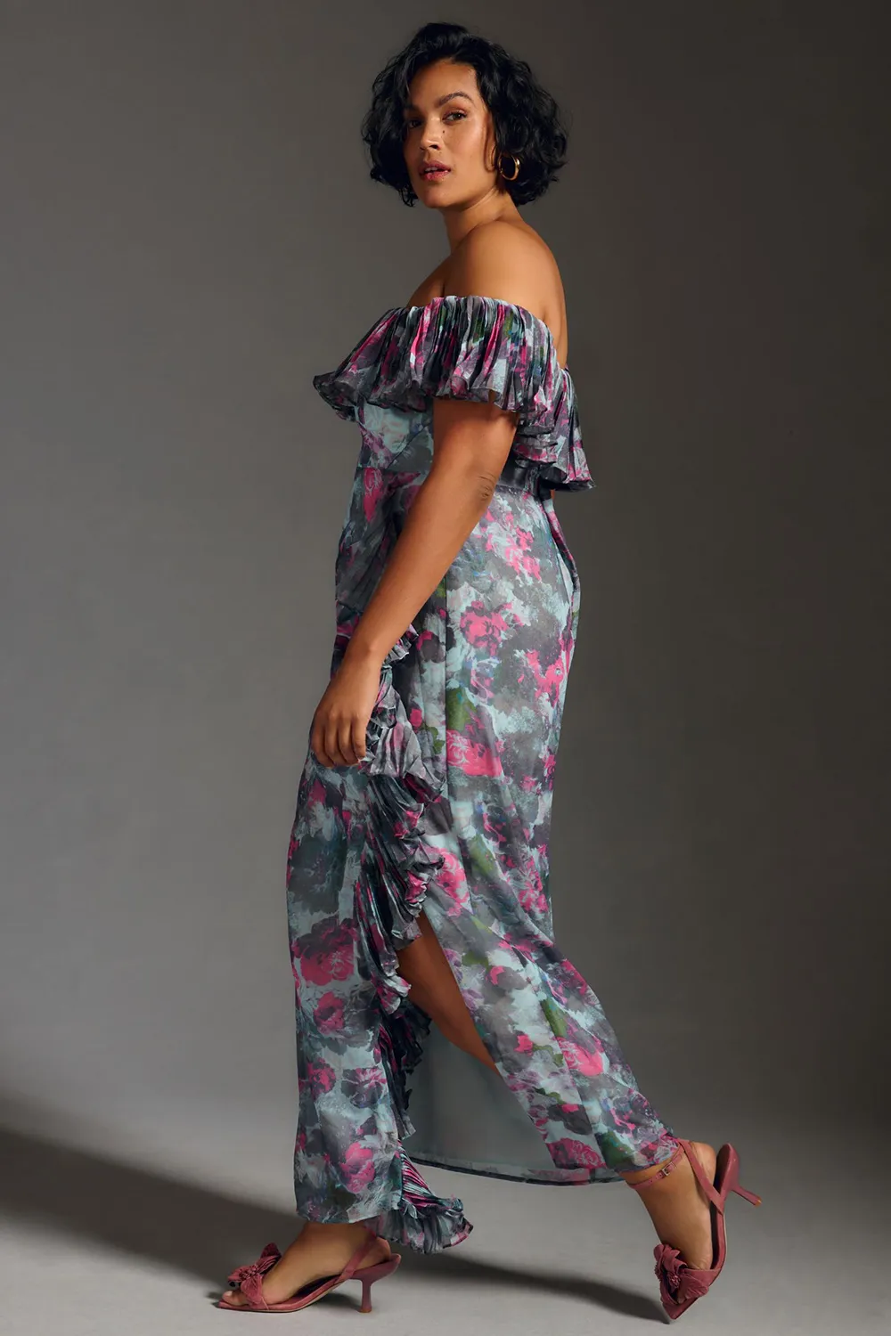 Hutch Off-The-Shoulder Ruffled Column Dress
