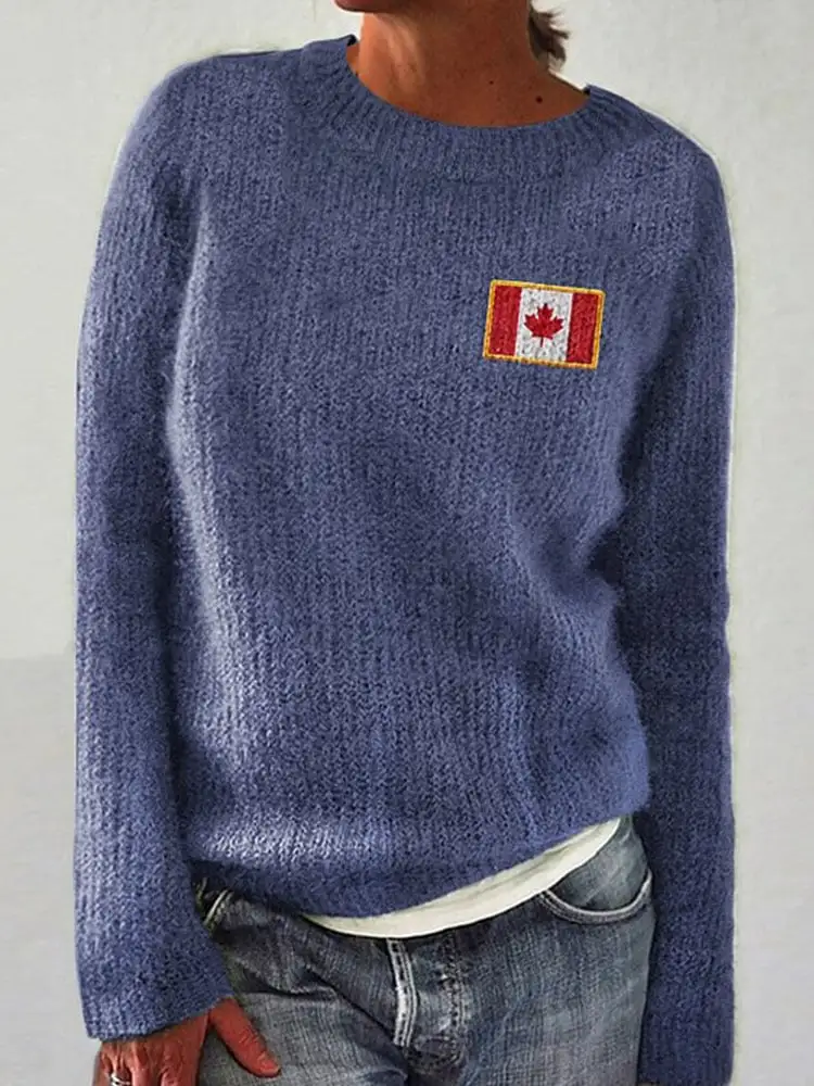Women's Canadian Flag Maple Leaf Print Sweater