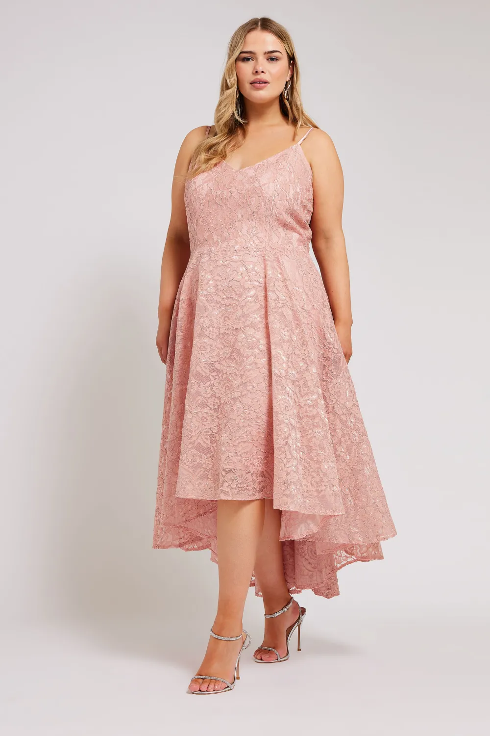 YOURS LONDON Curve Pink Lace Midi Prom Dress