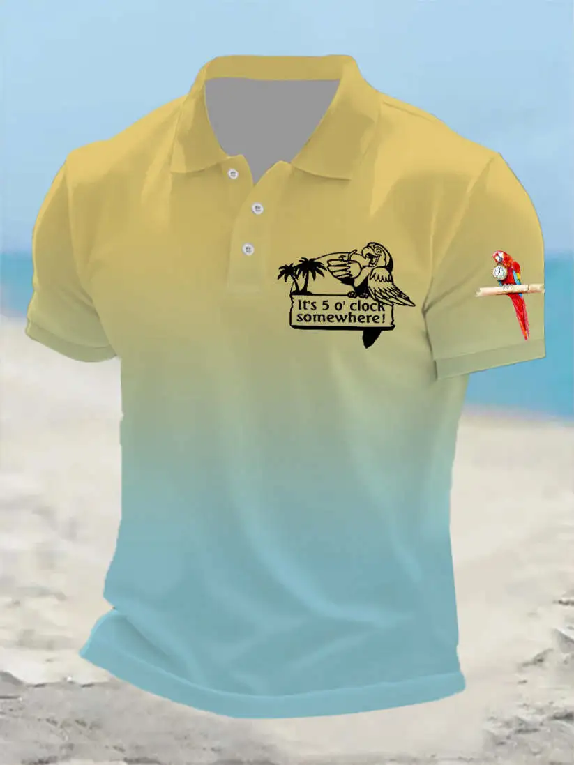 Men's It's 5:00 Somewhere Always Happy Hour Paradise Parrot Print Casual Short Sleeve Tee