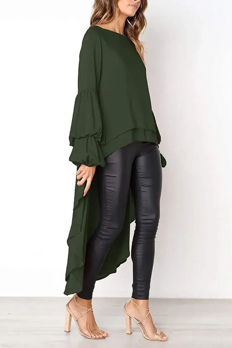 Lantern High Low Asymmetrical Irregular Hem Shirt Dress