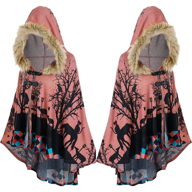 Mysterious style pattern soft hooded cloak
