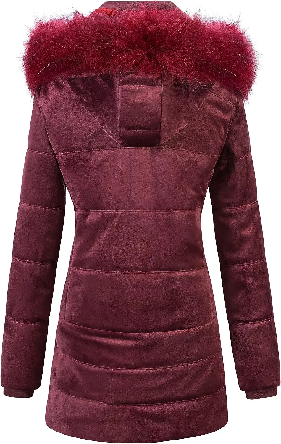 Women's Warm Winter Coat Velvet Puffer Jacket Quilted Faux Fur Hood