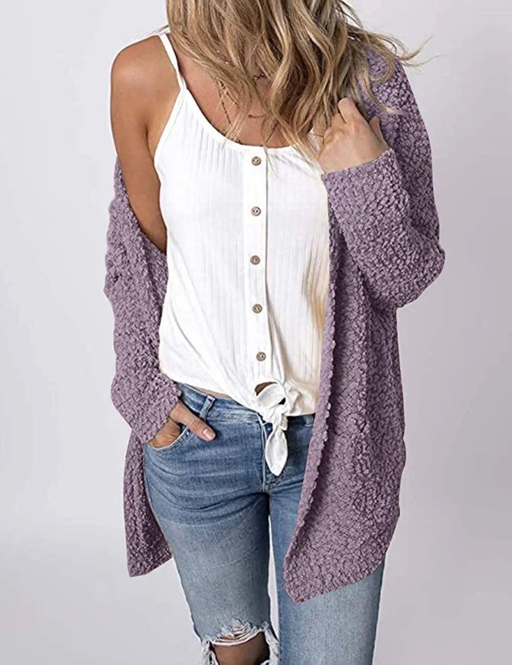 Women's Long Sleeve Soft Chunky Knit Sweater Open Front Cardigans Outwear Coat