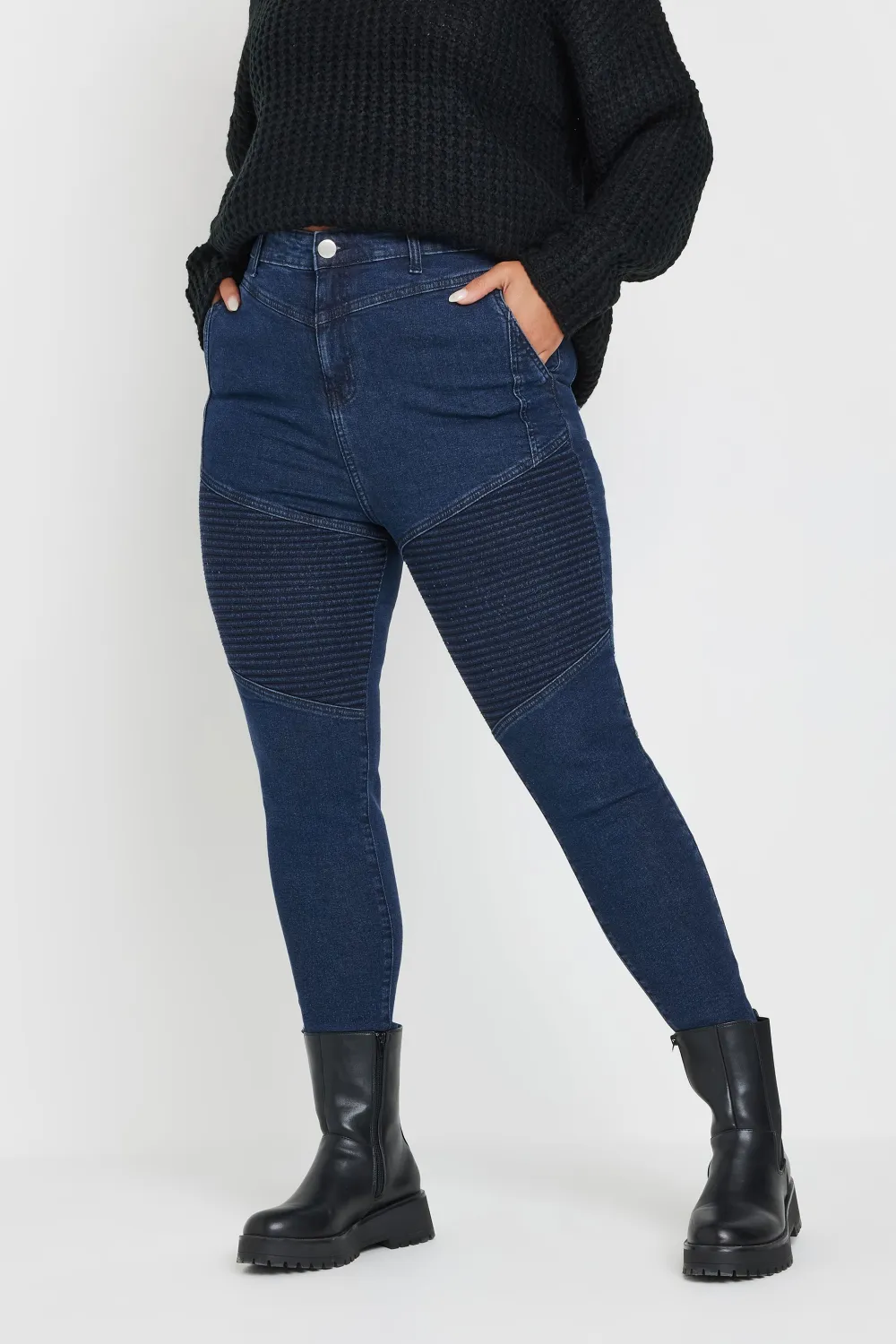 YOURS Curve Indigo Blue Skinny AVA Biker Jeans