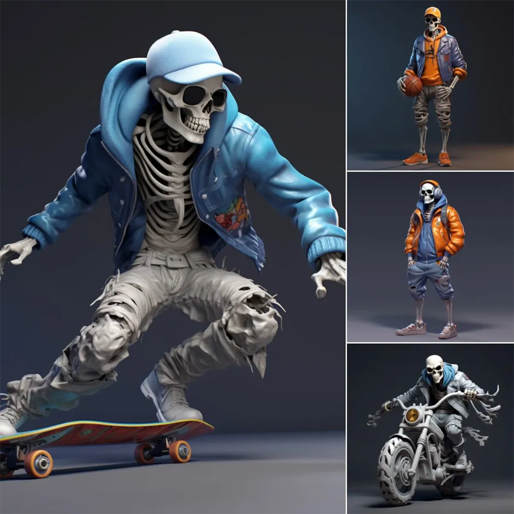 Cool Skeleton Figures Sports Series Skull Resin Crafts Halloween Decoration