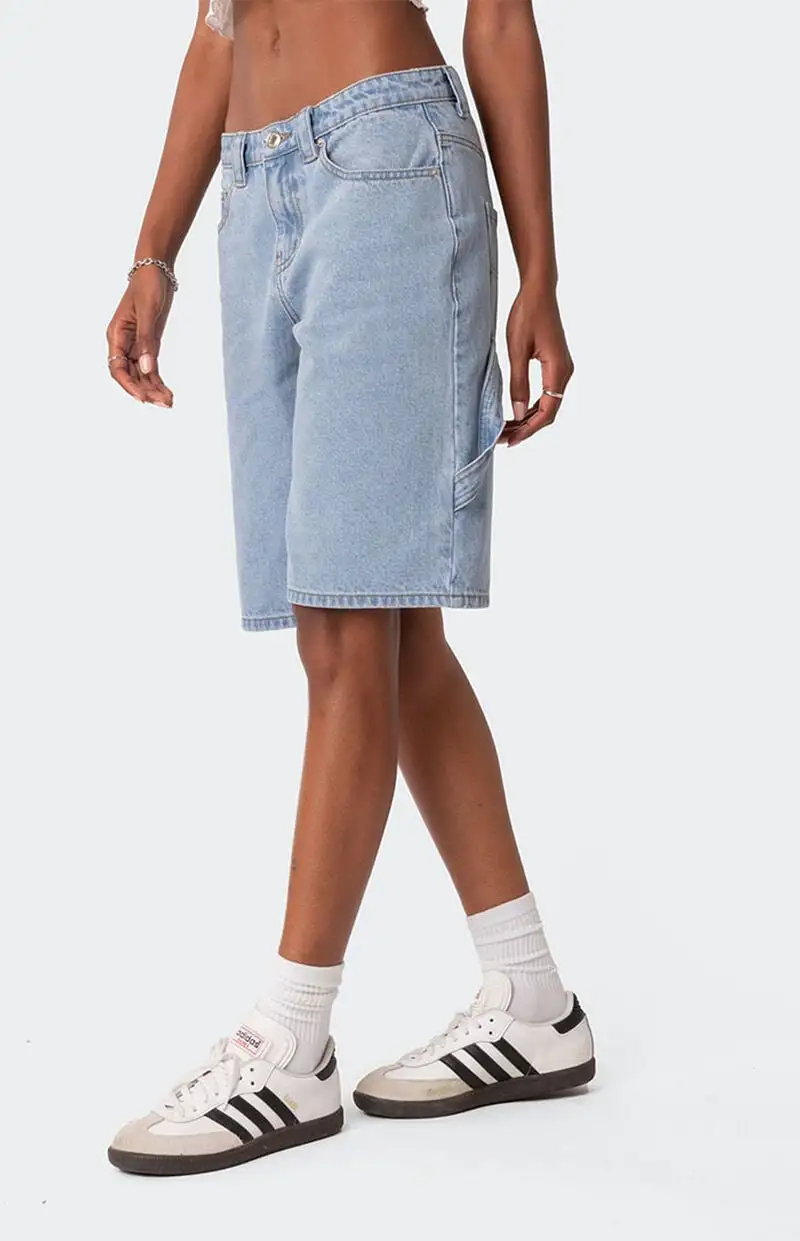Edikted Low Rise Bermuda Denim Carpenter Shorts