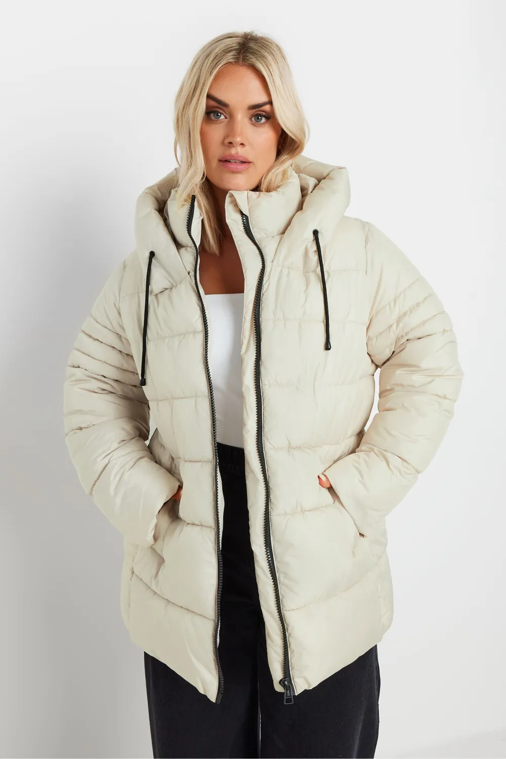 YOURS Curve Ivory White Sporty Puffer Coat