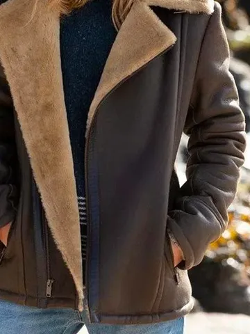 Lapel Collar Casual Teddy Jacket