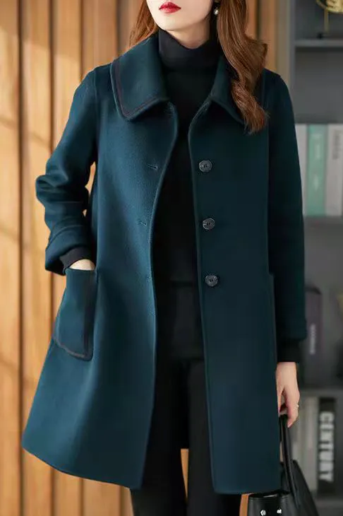 Solid Double Face Faux Woolen Coat