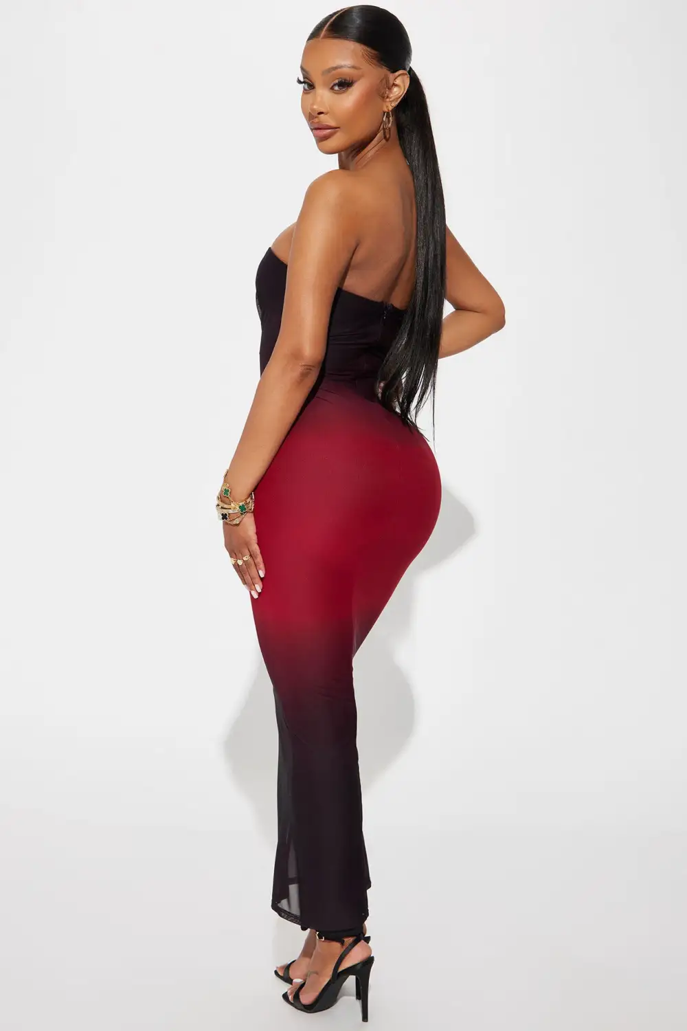 Amara Mesh Maxi Dress - Red/combo