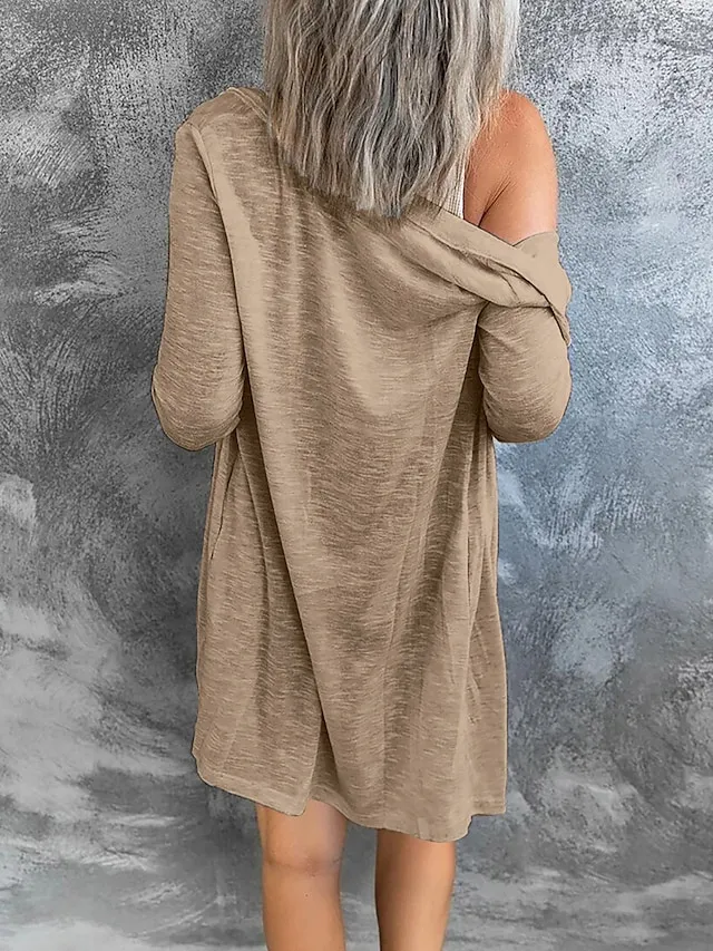 Women's Cardigan Sweater Cowl Ribbed Knit Polyester Button Summer Spring Outdoor Home Halloween Casual Soft Long Sleeve Solid Color Black White Light Green S M L