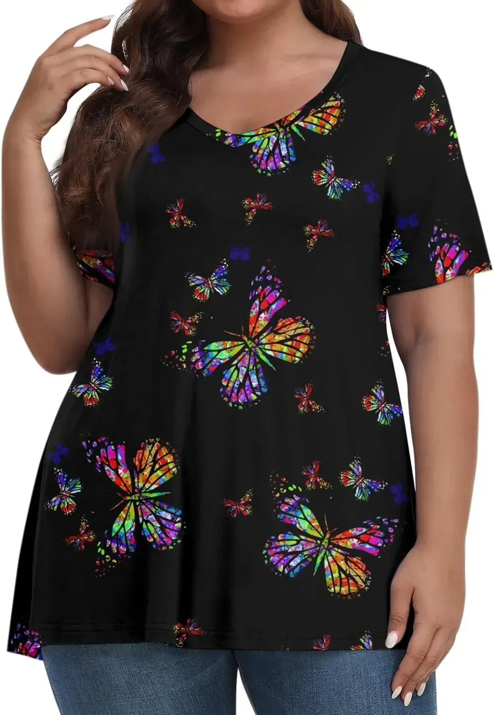 Plus Size Tops for Women Dressy Short Sleeve V Neck Shirts for Women Summer Tops for Women 2024 Floral Print Top