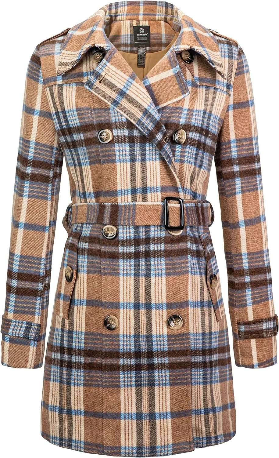 Women's Double Breasted Pea Coat Winter Mid-Long Trench Coat with Belt