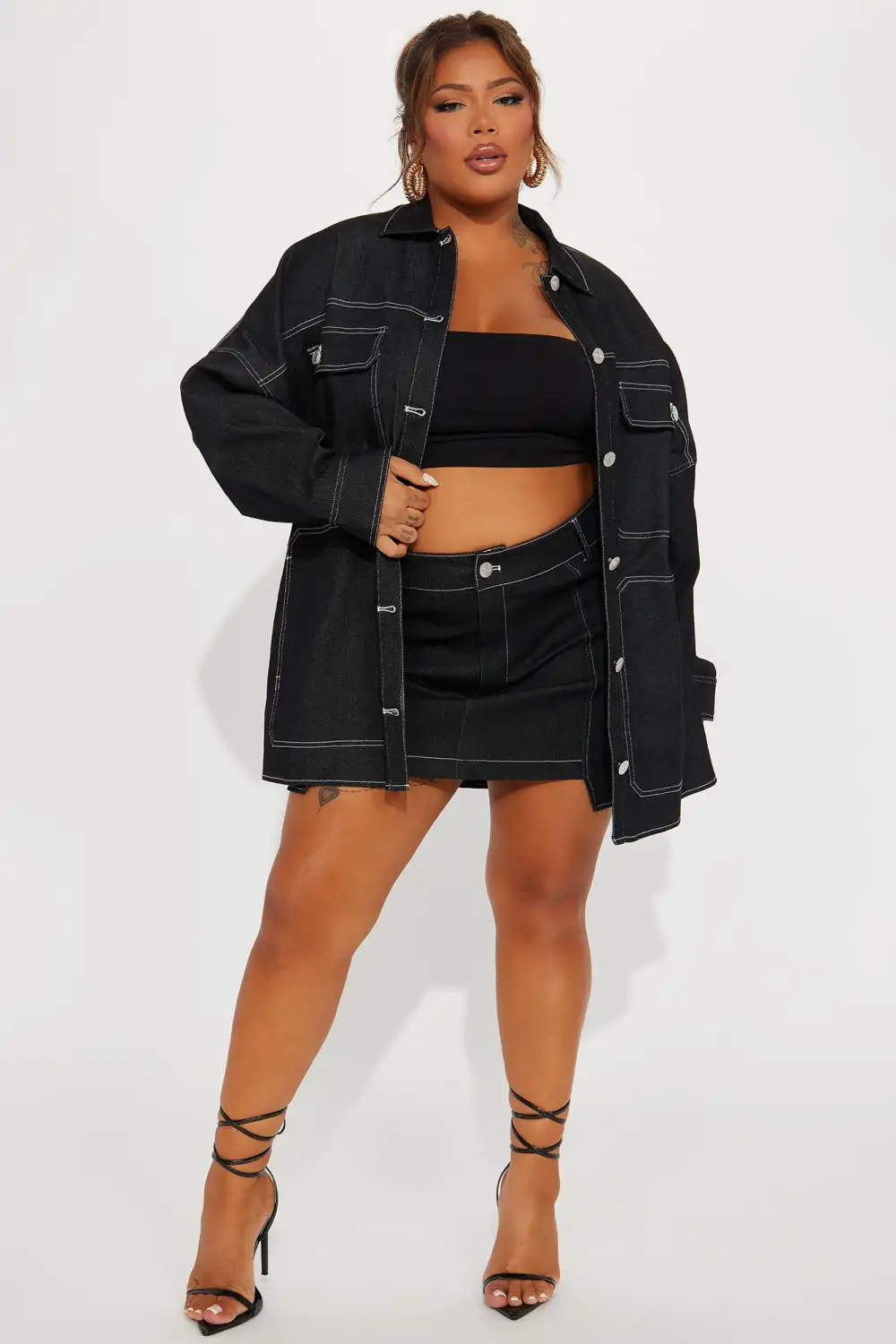 Super Babe Denim Skirt Set - Black Wash