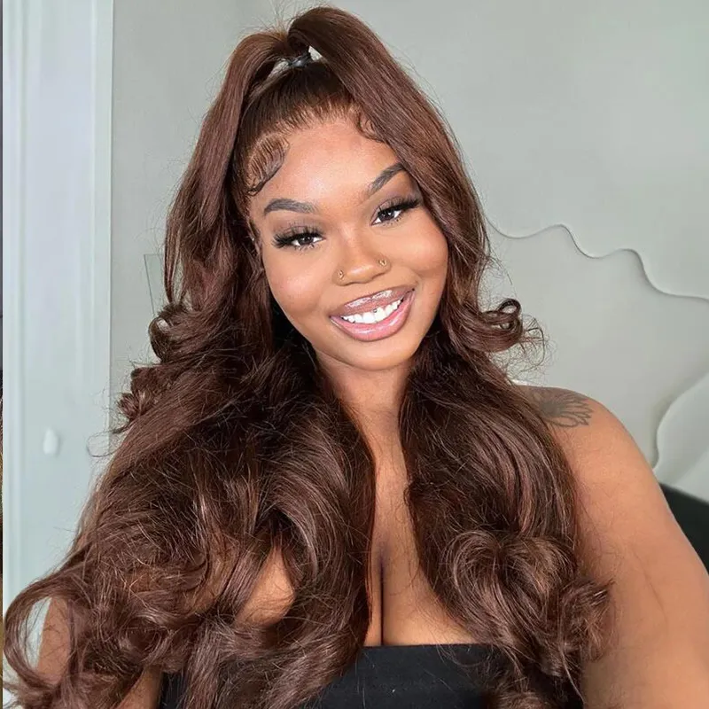 #4 Chocolate Brown Hair Wig Sterly Brown Glueless Body Wave Lace Front Wigs Human Hair