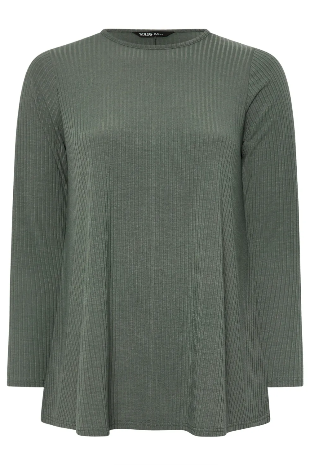 YOURS Curve Black Long Sleeve Ribbed Swing Top