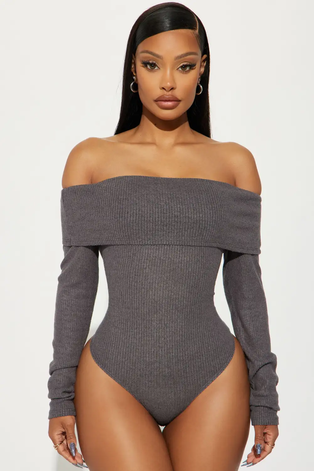 Sydney Off Shoulder Bodysuit - Charcoal