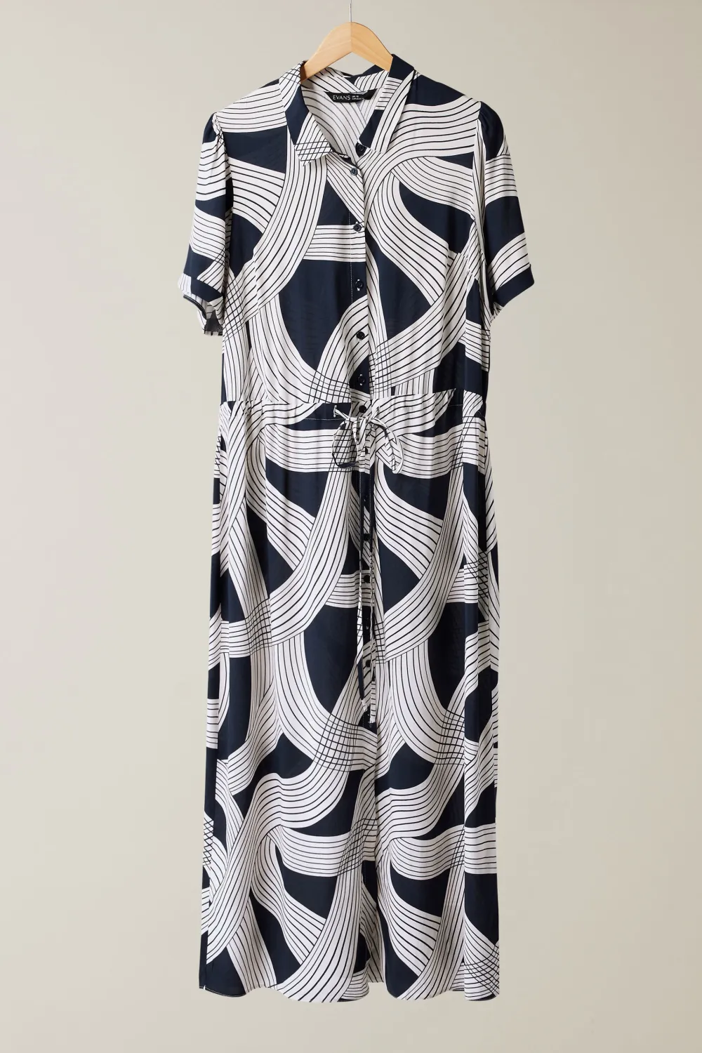 EVANS Curve Navy Blue Linear Print Midi Shirt Dress
