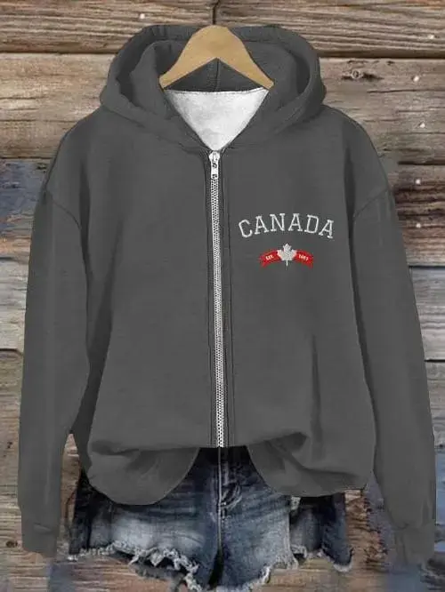 Women'S Canadian Print Zip Hoodie