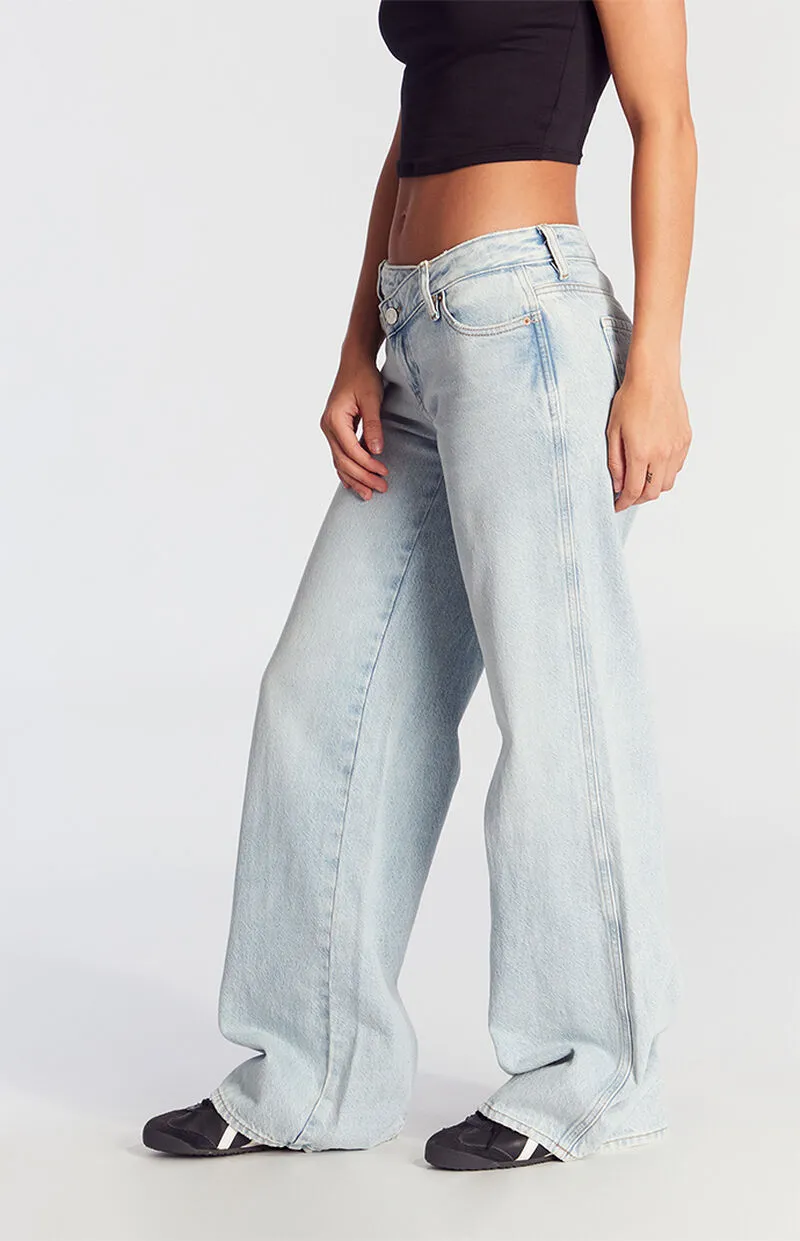 PacSun Casey Asymmetrical Low Rise Baggy Jeans Light Indigo