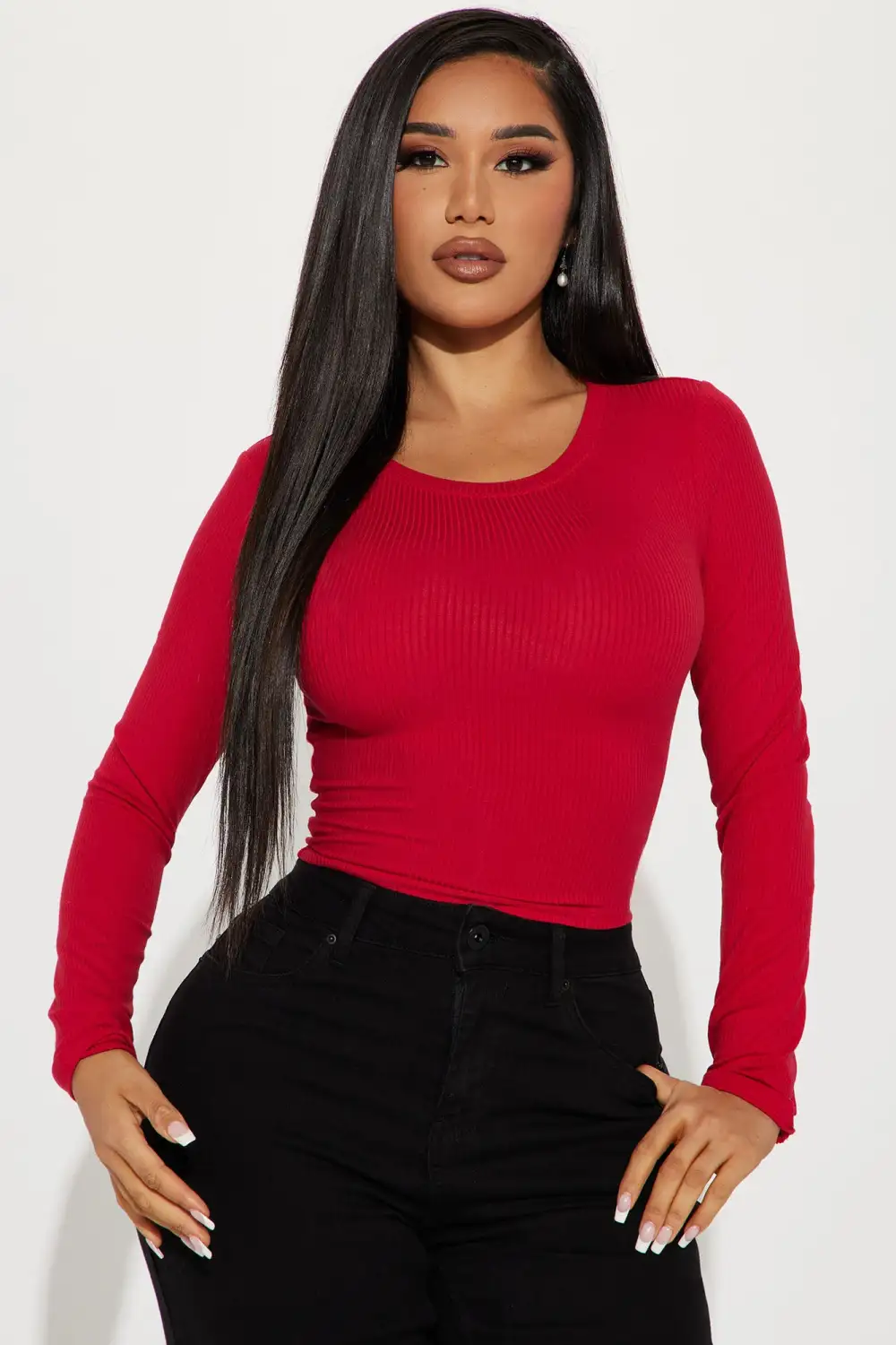 Jaclyn Cropped Long Sleeve Top - DarkRed