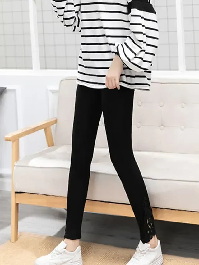 Women's Leggings Black White Grey Fashion Casual Daily Lace Ankle-Length Tummy Control Solid Colored L XL 2XL 3XL 4XL