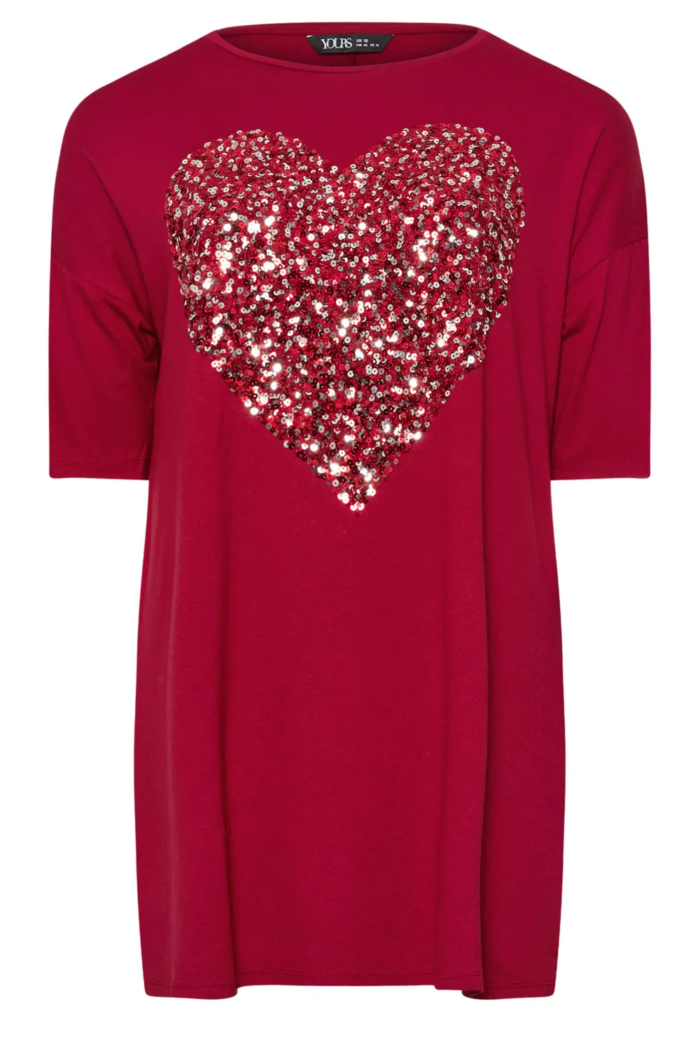 YOURS Curve Red Heart Sequin Embellished T-Shirt