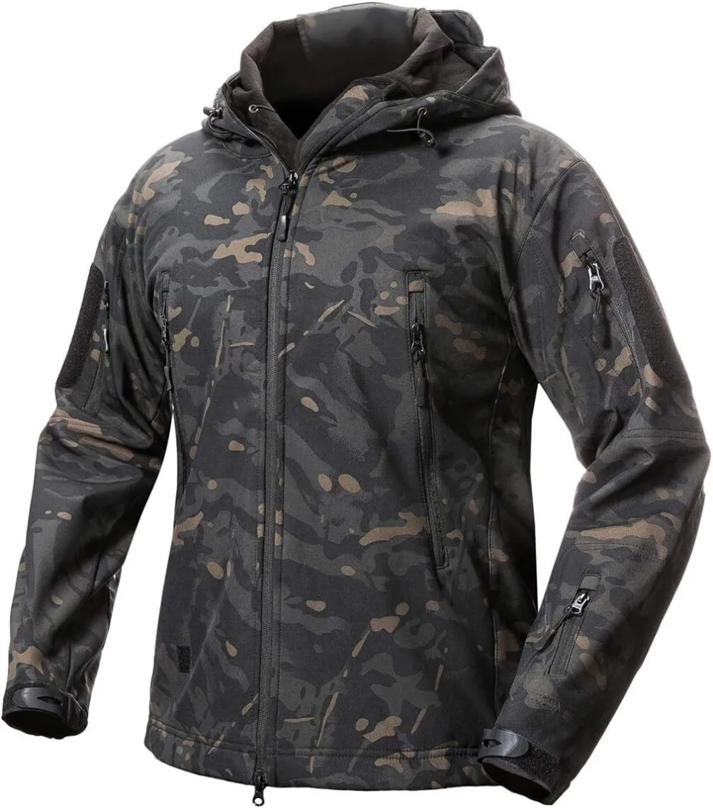 Men's Soft Shell Military Tactical Jacket Outdoor Camouflage Hunting Fleece Hooded Coat