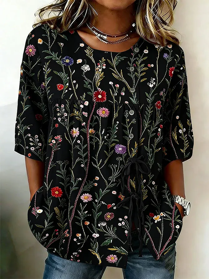 Women'S Floral Art Printed Casual Shirt