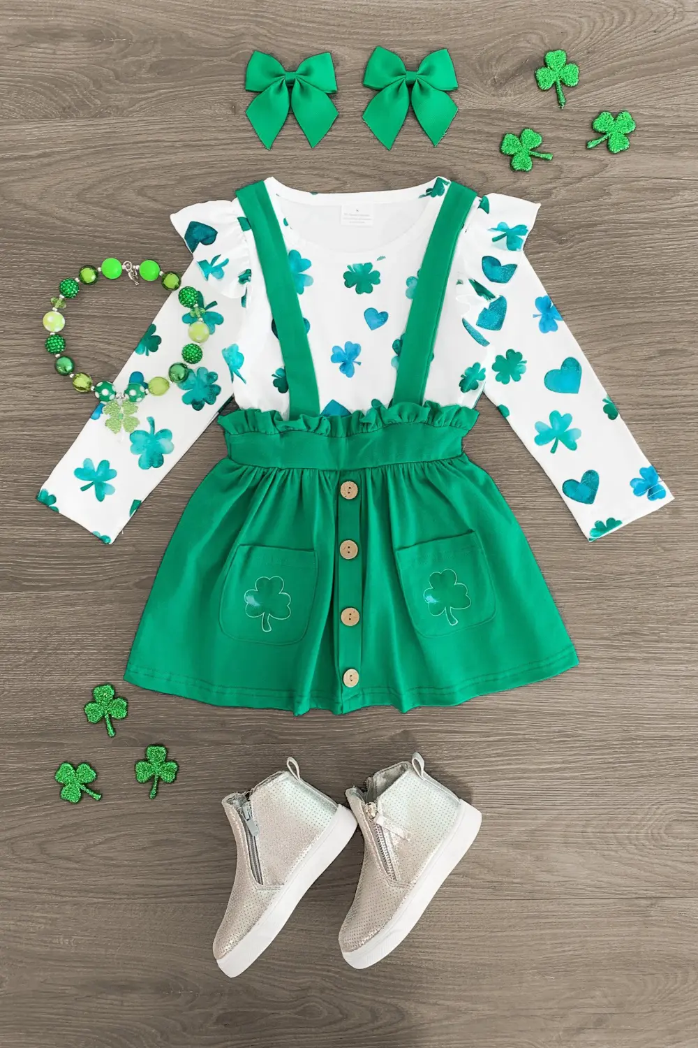 Green Shamrock Suspender Skirt Set