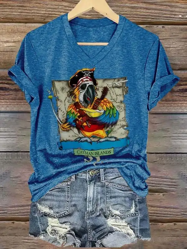 Women's V-neck short-sleeved printed T-shirt