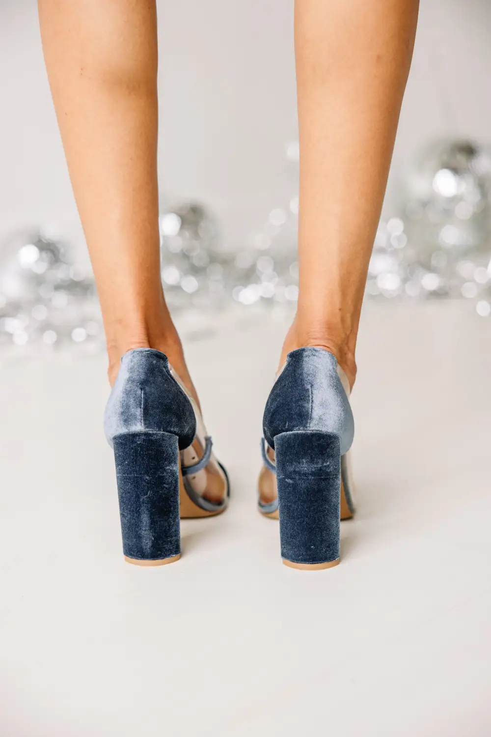 It's A Date Ice Blue Velvet Heels