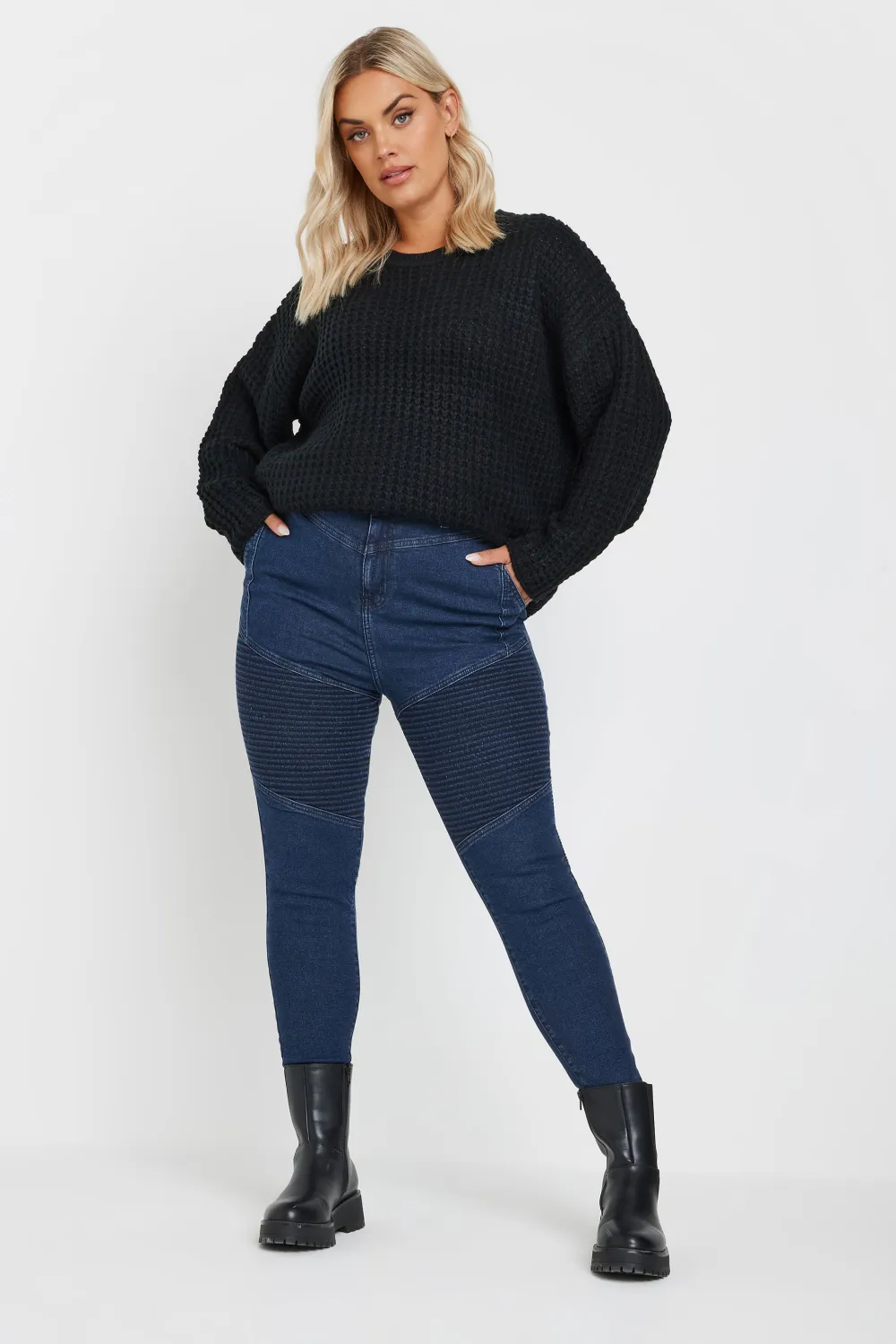 YOURS Curve Indigo Blue Skinny AVA Biker Jeans
