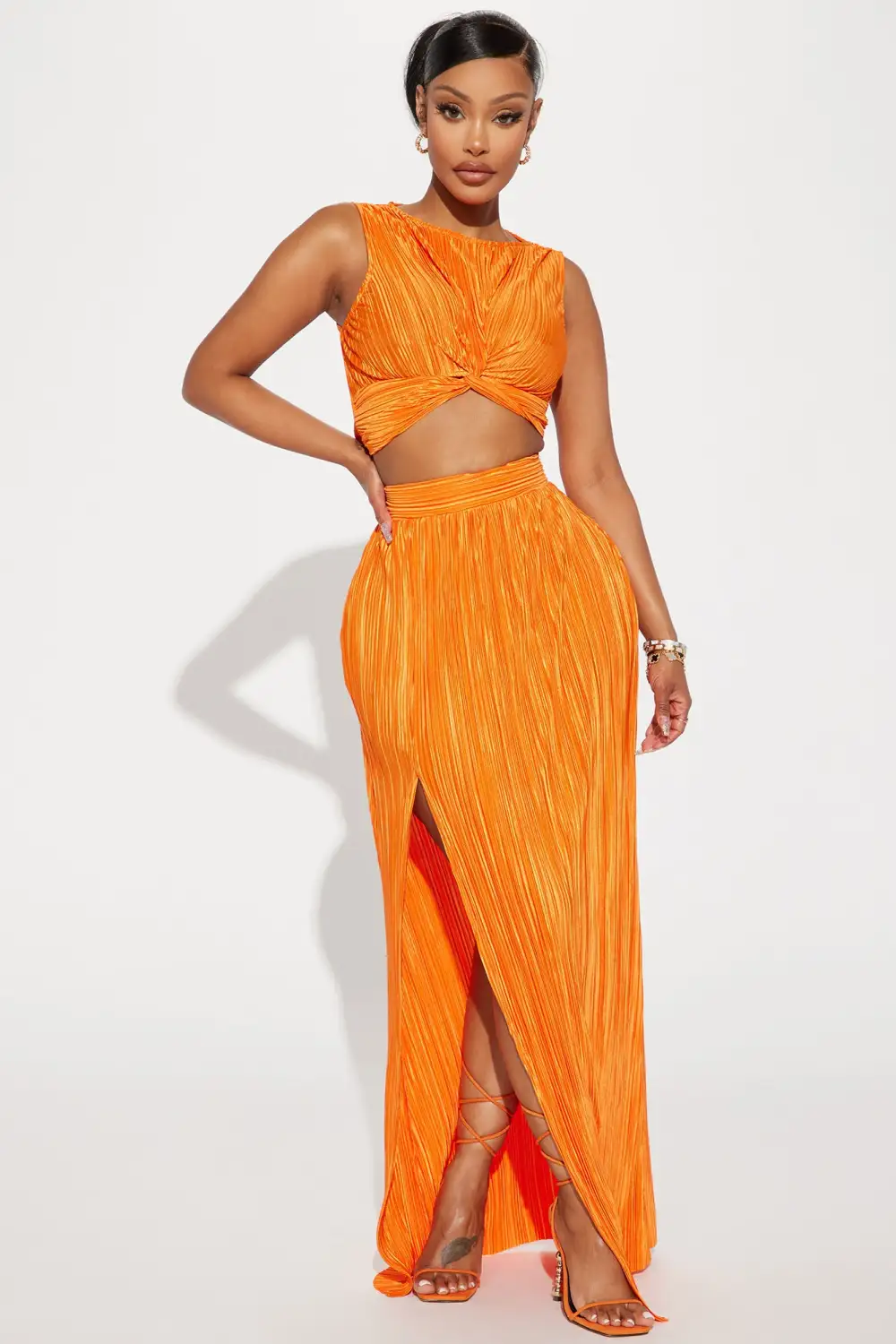 Playing Games Plisse Skirt Set - Orange