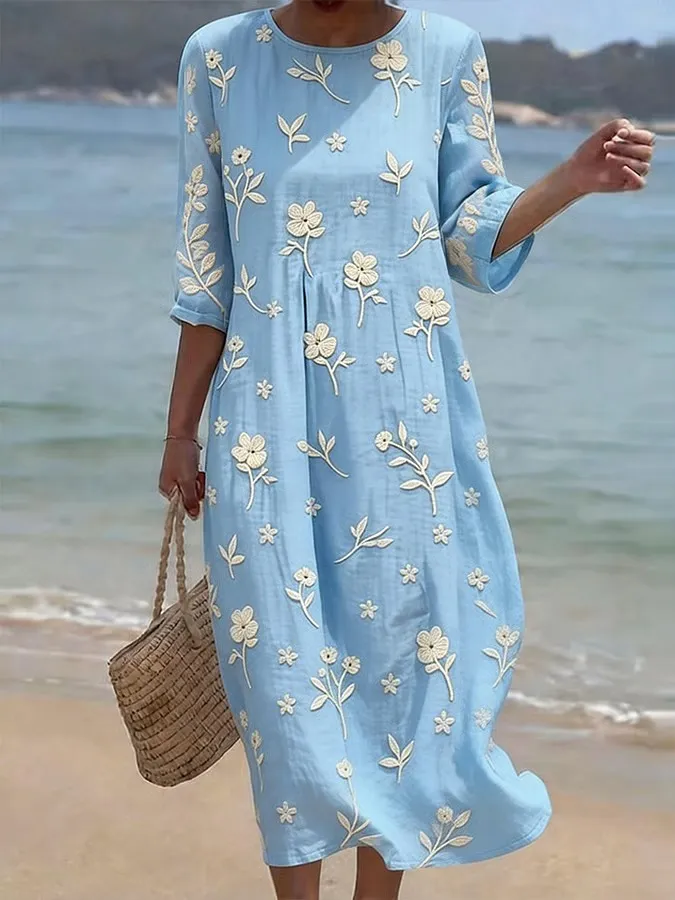 Women's Casual Floral Print Round Neck Dress