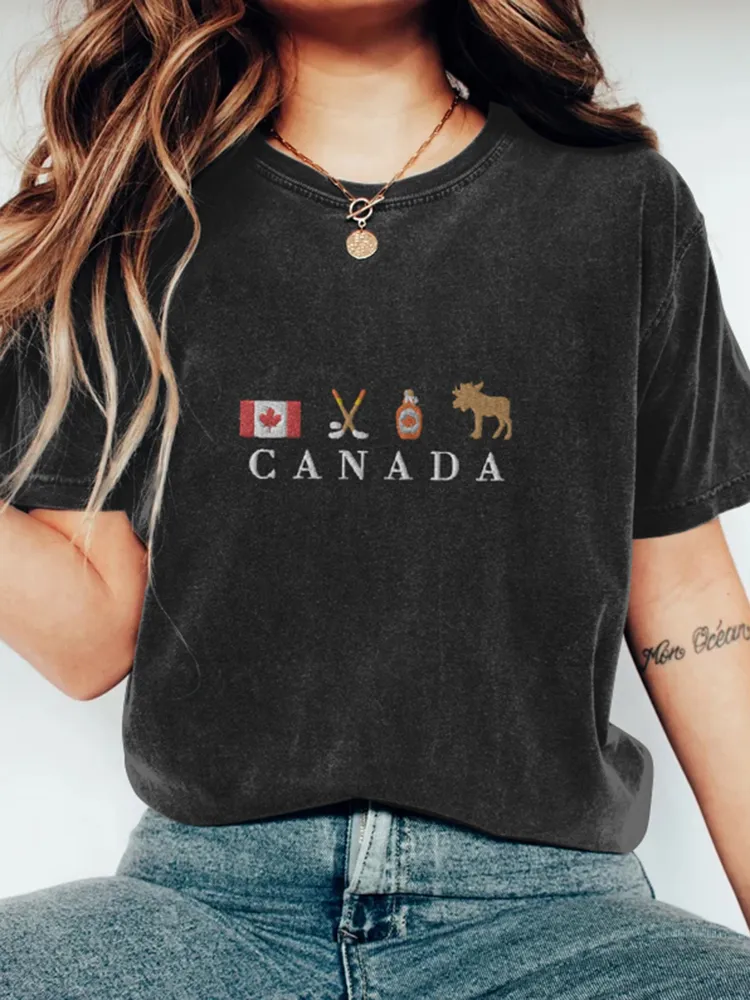 Women's Canadian Pride Canada Flag Shirt Hockey Canada Print Crew Neck Short Sleeve T-shirt