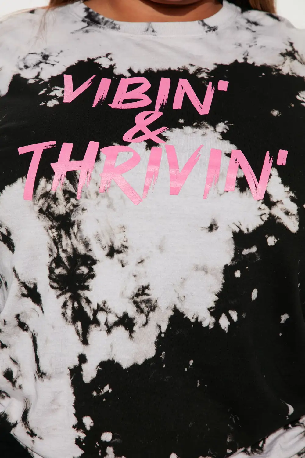 Positive Vibin' Tie Dye Long Sleeve Top - Black/combo