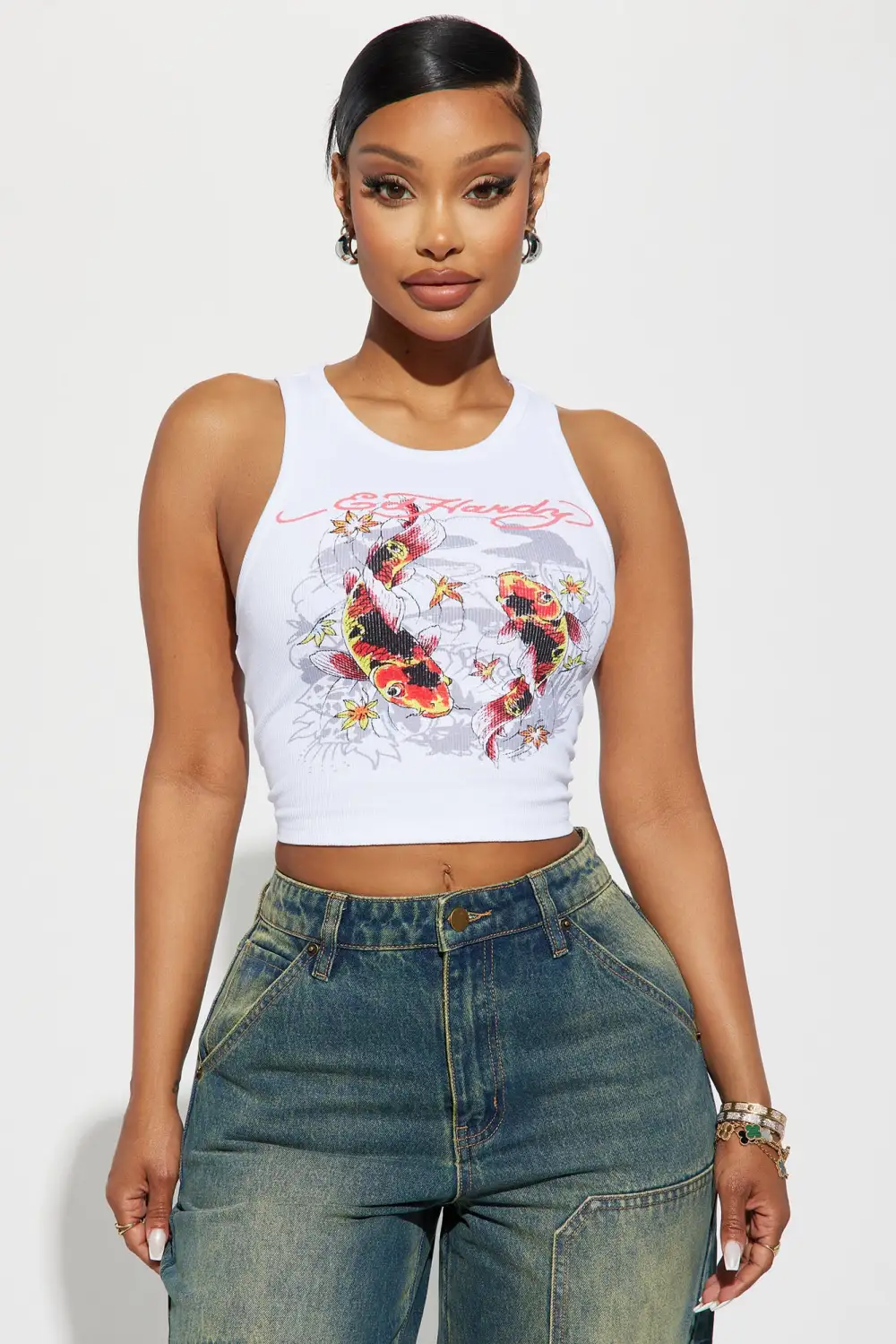 Ed Hardy Koi Fish Tank Top - White
