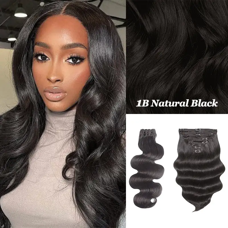 Double Drawn Body Wave Clip In Hair Extensions Human Hair Clip Ins 120g 8pcs With 18 Clips