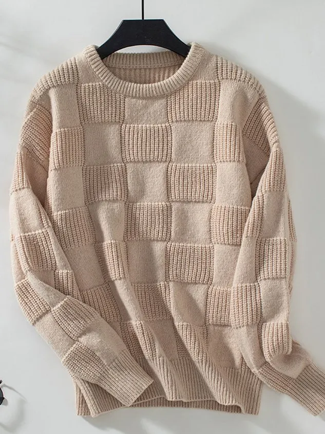 Women's Winter Plain Casual Long Sleeve Crew Neck Yarn/Wool Yarn Sweater